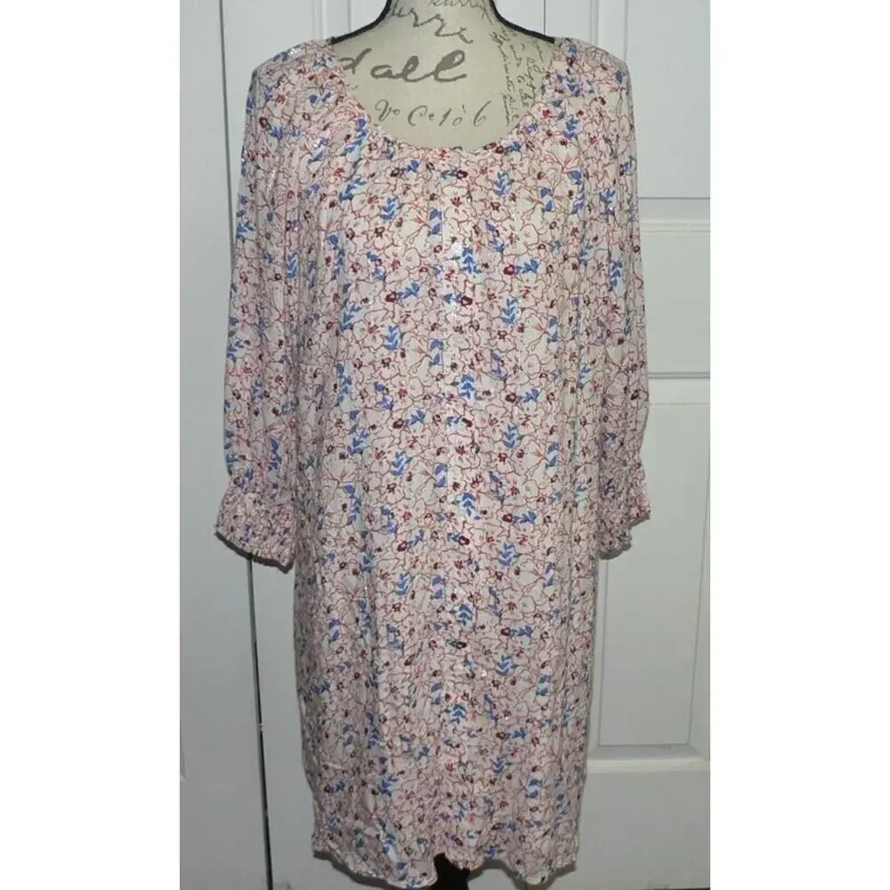 Collective Concepts Women's Floral‎ Button Front 3/4 Smock Sleeve Midi Dress Med